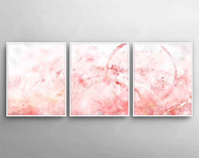 Blush Pink Wall Art Blush art Bedroom Poster Set Set of 3 Etsy