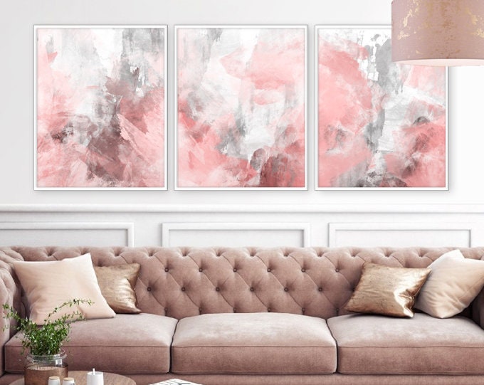 Blush Pink Decor Blush Pink Wall Art 3 Poster Set Bedroom Etsy