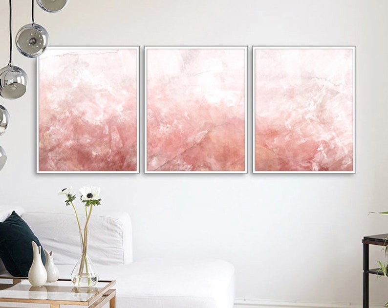 Blush Pink Decor Blush Pink Wall Art 3 Poster Set Bedroom Etsy