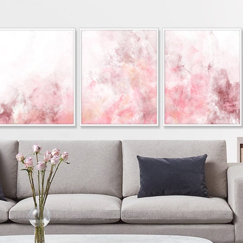 Blush Pink Decor Blush Pink Wall Art 3 Poster Set Bedroom Etsy