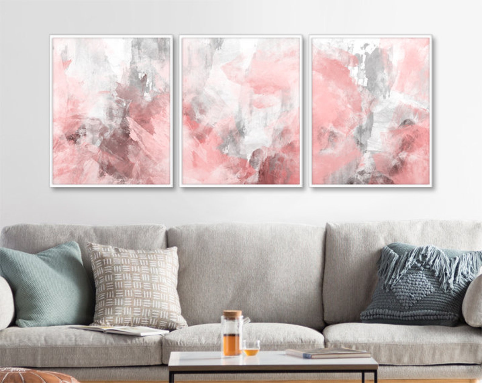 Blush Pink Decor, Blush Pink Wall Art, 3 Poster Set, Bedroom Poster Set