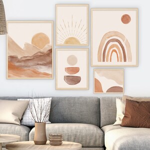 Boho Set of 5,Boho WallArt,Mountain Sun Rainbow,Mid Centoury Art,Rising Sun Boho,Wall Art, Boho Printable, Boho Decor, Boho Wall Decor