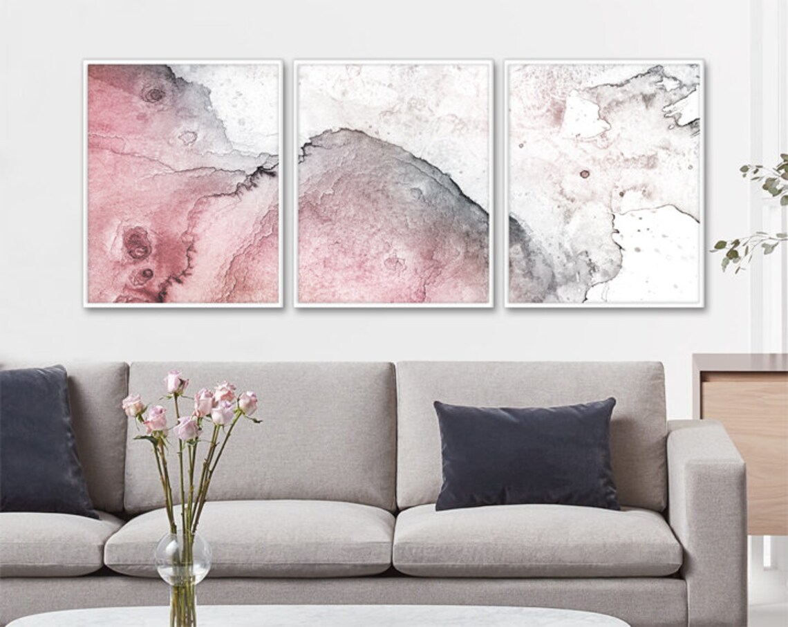 Blush Pink Art Set of 3 Wall Art Blush Pink Watercolor Art Etsy