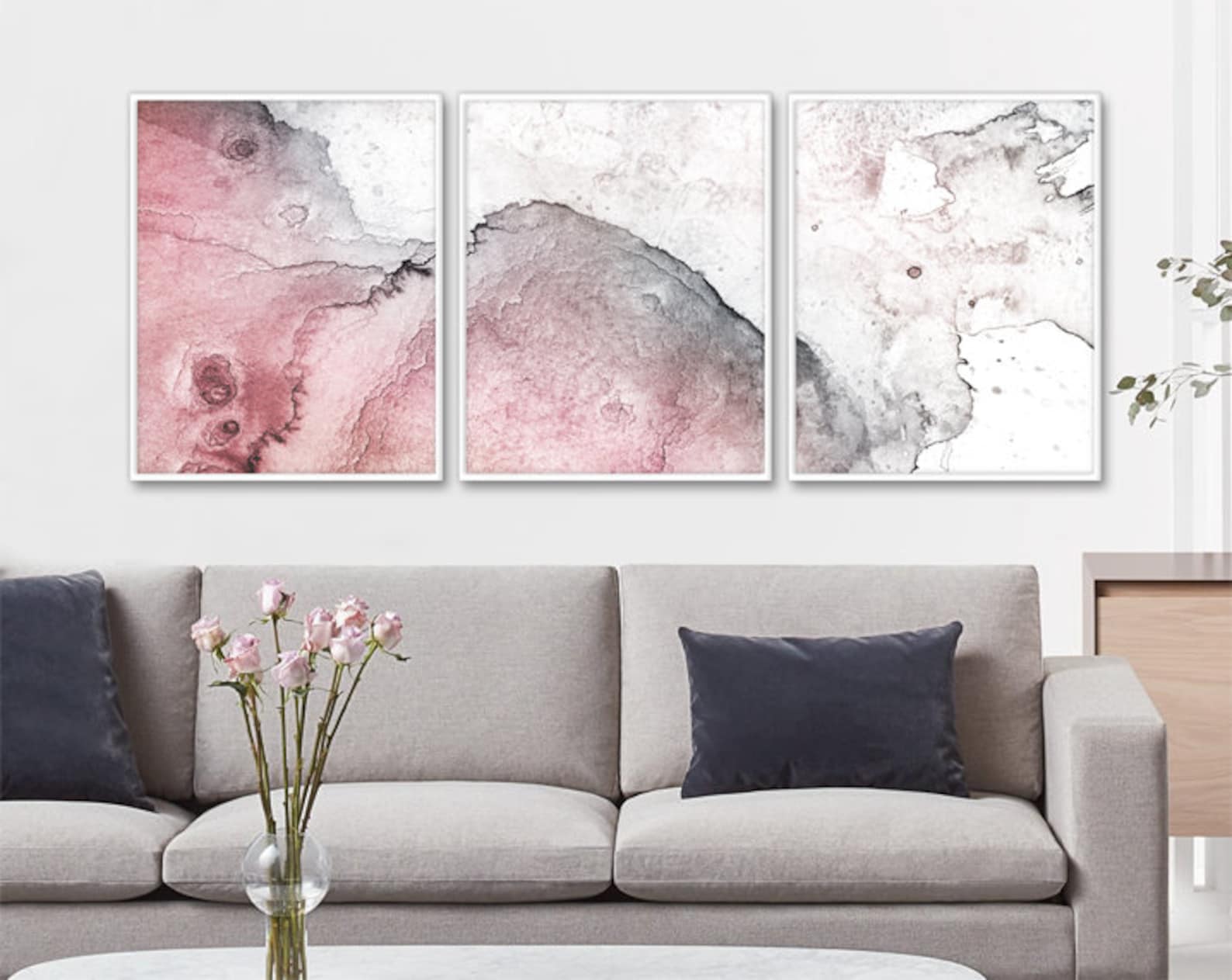 Blush Pink Art Set of 3 Wall Art Blush Pink Watercolor Art Etsy