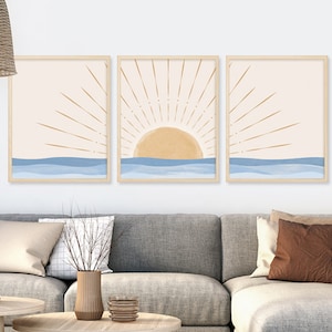 Boho Set of 3,Boho Wall Art,Bohemian Sea Sun Wall Art,Sun Decor Art ,Rising Sun Sea Boho,Wall Art,Boho Printable,Boho Decor,Bedroom Wall Art