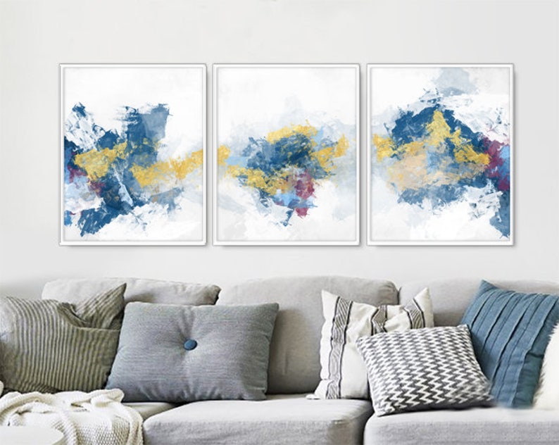 Living Room Poster Set Set of 3 Wall Art Set Blue Set of Etsy