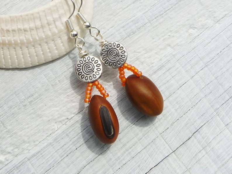 handmade earrings autumn earrings eco-friendly, brown natural drop earrings natural jewelry