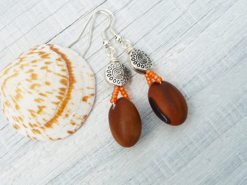 handmade earrings autumn earrings eco-friendly, brown natural drop earrings natural jewelry