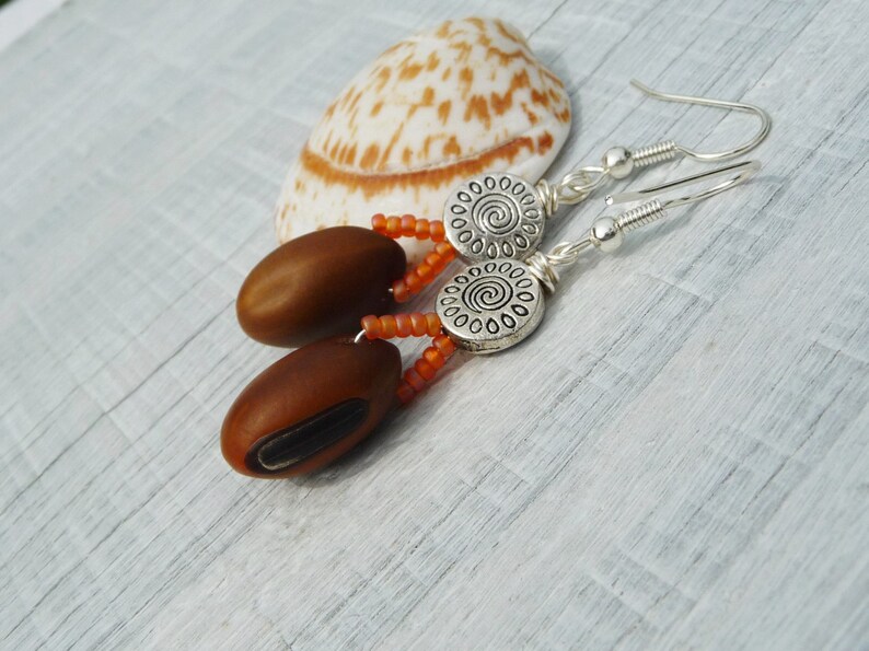 handmade earrings autumn earrings eco-friendly, brown natural drop earrings natural jewelry