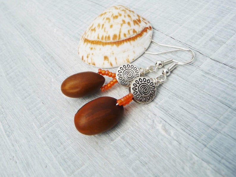 handmade earrings autumn earrings eco-friendly, brown natural drop earrings natural jewelry