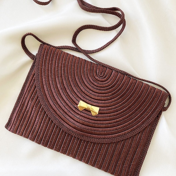 NINA RICCI vintage brown shoulderbag passementerie French vintage Paris