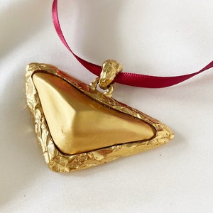 LANCÔME vintage goldplated Trésor pendant for necklace gold triangle brutalist