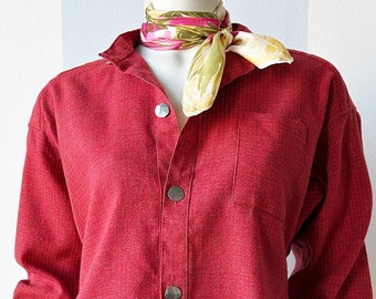 Røros Tweed wool blouse top in red, green and pink from Norway made from Norwegian wool Size S/M