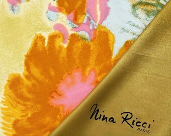 Foulard Carré Nina Ricci En Soie - Vert - Bandana Vintage - Occasion - Département Femme