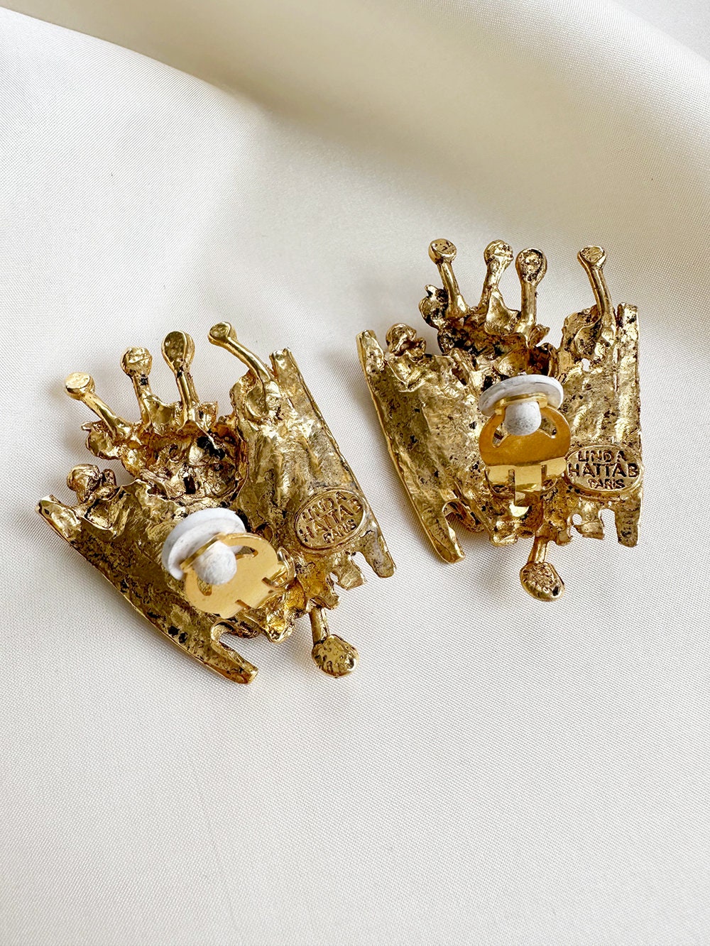 Boucles D'oreilles Linda Hattab Paris - Clip Vintage Années 80 - Doré - Occasion