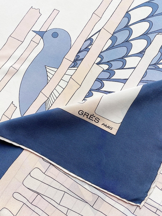MADAME GRÈS vintage silk scarf with a pigeon and b