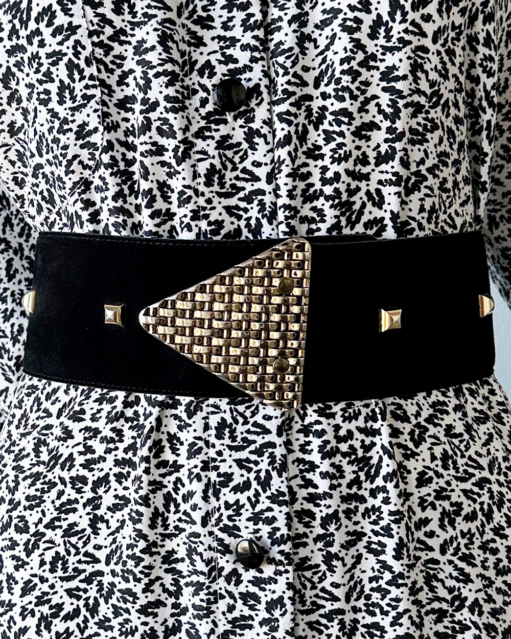 RODIER Vintage Black Suede Leather Belt With Large Gold  display picture 2