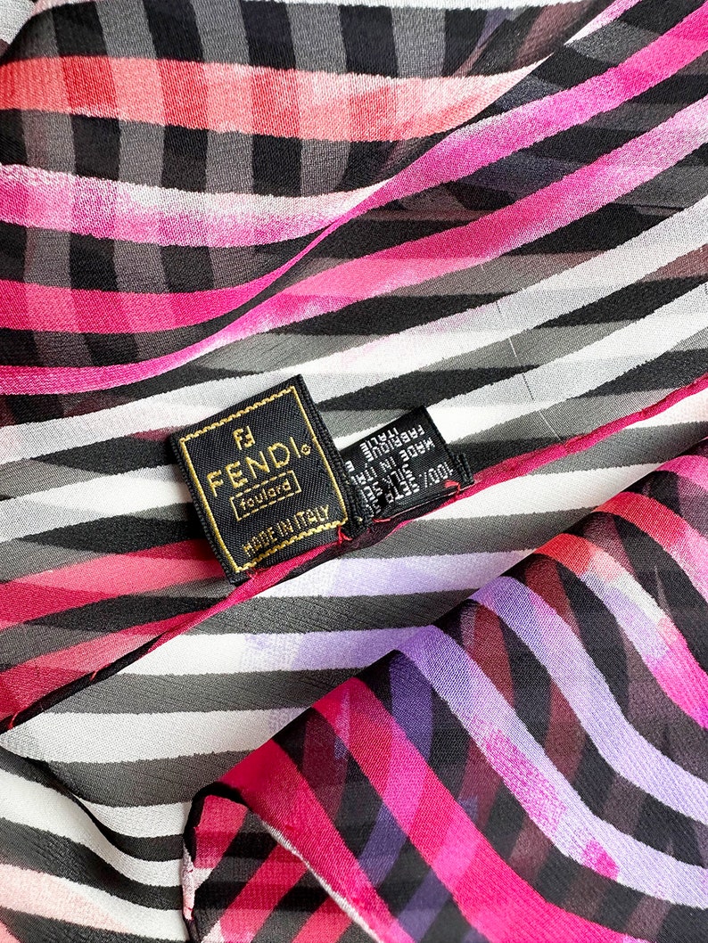 FENDI Square Silk Semi-transparent Scarf Carré Foulard Psychedelic ...