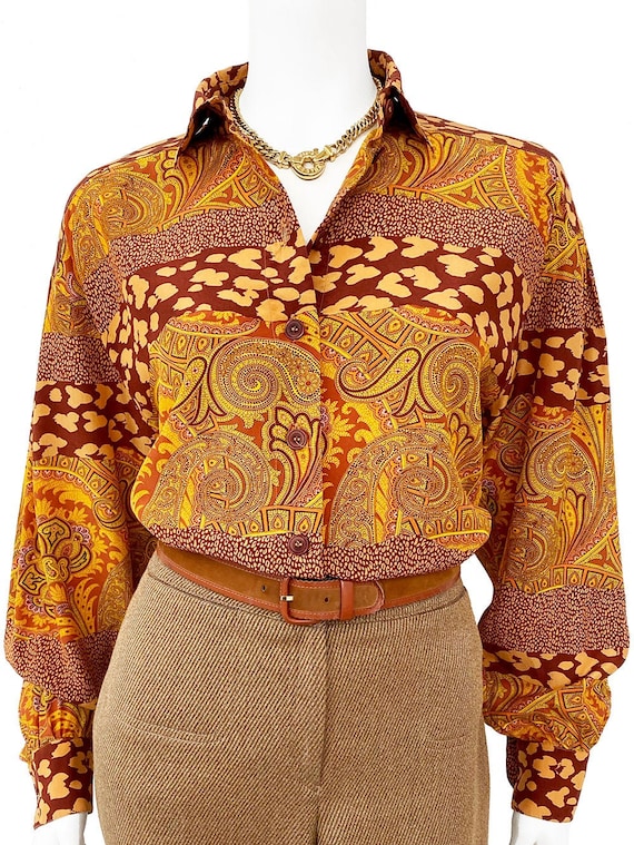 ESCADA vintage silk print blouse with paisley and