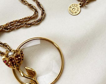 アクセサリー vintage CARVEN Paris necklace jewelry CARVEN PARIS Goldplated Long Necklace With Magnifying Glass