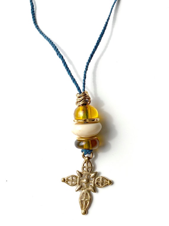Collier Croix Dorée Vintage Jacky De G. Paris - Style Madonna - Occasion