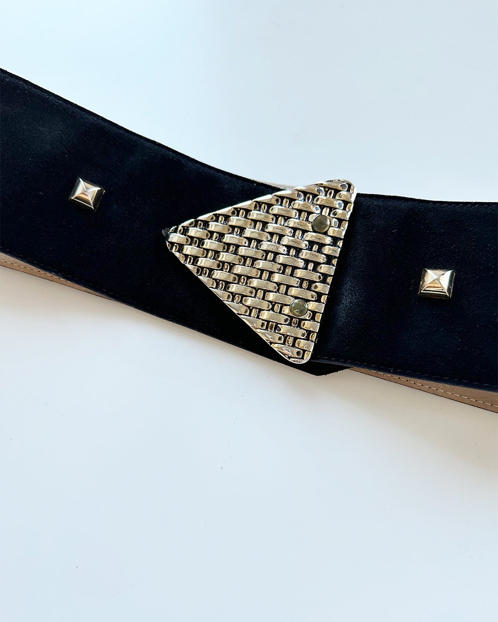 RODIER Vintage Black Suede Leather Belt With Large Gold  display picture 1