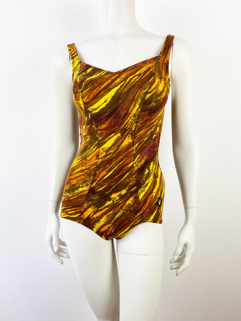 TRIUMPH vintage sixties bathing suit swimsuit in yellow and brown size 36/38 image 2