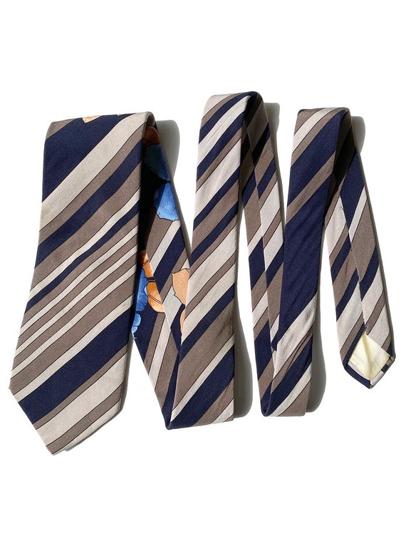 LOUIS FERAUD Neck Tie Mens Blue Navy Brown Silk Designer Suit Foulard Chain  Boho