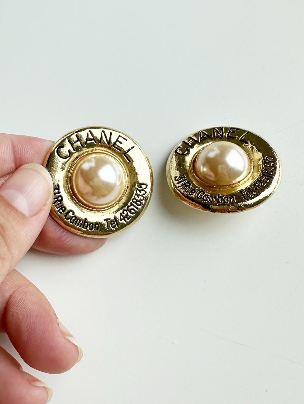 CHANEL Paris Vintage Goldplated Clip on Earrings With Faux CHANEL Paris Vintage Goldplated Clip on Earrings With Faux