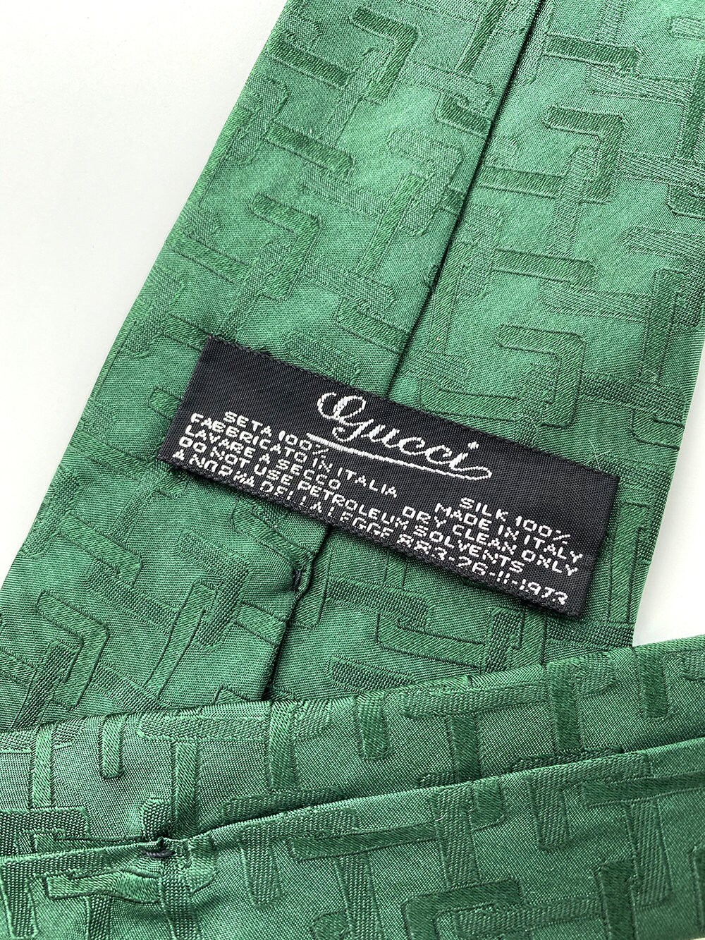 GUCCI vintage emerald green silk tie logo monogram Etsy