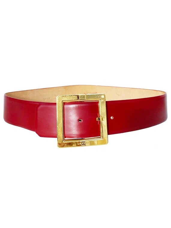 LANVIN vintage red leather belt with gold buckle