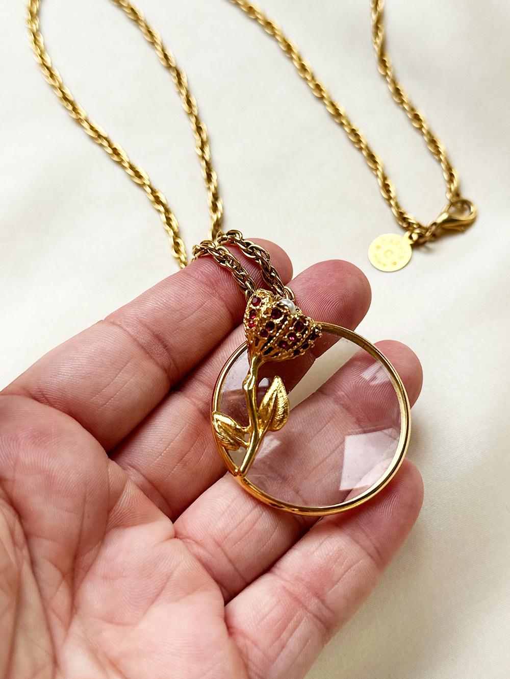 CARVEN PARIS Goldplated Long Necklace With Magnifying Glass