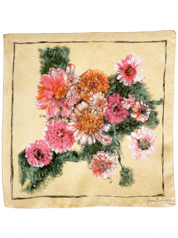 PIERRE BALMAIN Paris vintage silk scarf with flor… - image 4