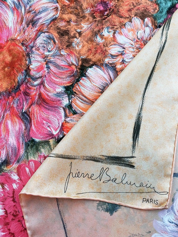 PIERRE BALMAIN Paris vintage silk scarf with flor… - image 1