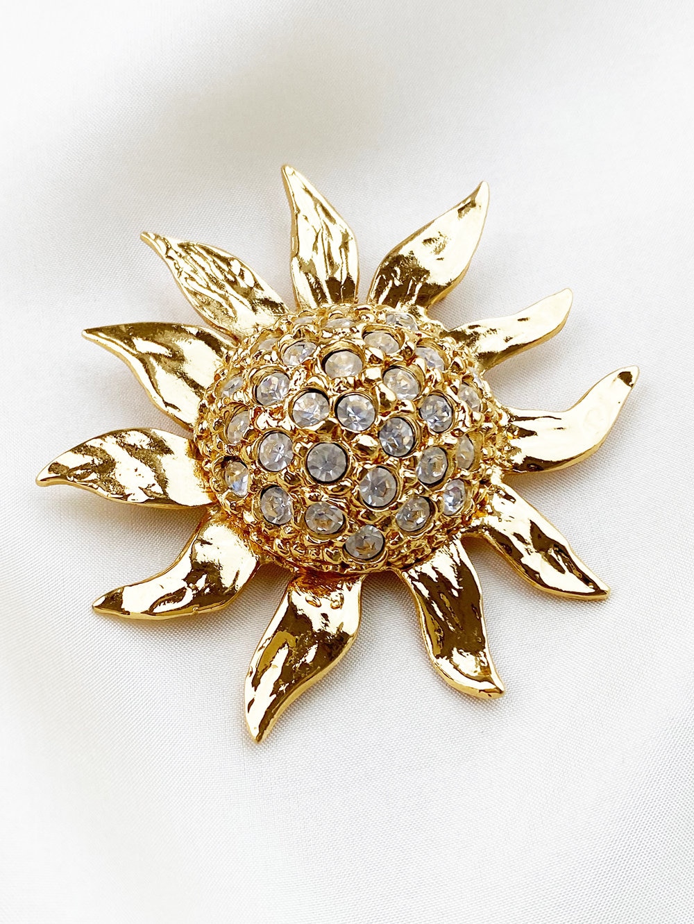 Broche Ancienne Strass Du Parurier Robert Goossens - Style Art Déco Vintage XXL, Laiton Doré