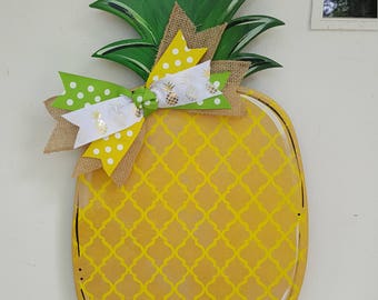 Glittering Summer Pineapple in 2 styles door hang with words, names, initials, or plain