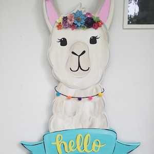 Hello Llama Head door hang in several colors
