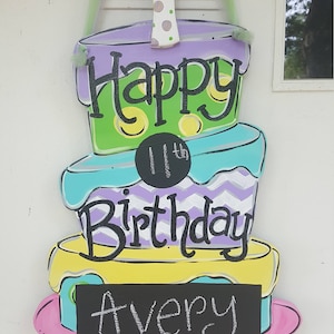 Birthday Cake Chalkboard 3D door hang in any colors you want