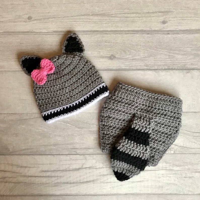 Woodland Animal Hat Newborn Photo Prop Crochet Girls Raccoon Outfit Crochet Raccoon Costume Baby Shower Gift Baby Girl MADE TO ORDER
