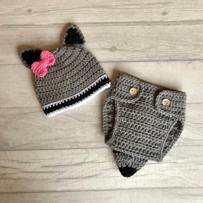 Woodland Animal Hat Newborn Photo Prop Crochet Girls Raccoon Outfit Crochet Raccoon Costume Baby Shower Gift Baby Girl MADE TO ORDER