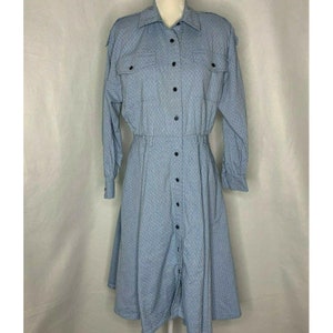 Vintage Neiman Marcus Shirt Dress 8 Blue Denim Pockets Shoulder Pads Modest