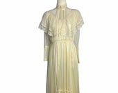 Vintage 70s Gunne Sax Victorian Wedding Dress S Ivory Tulle Lace