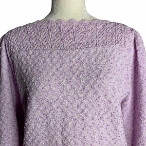 Vintage Boucle Loose Knit Sweater M Purple Boatneck Crochet Scallop 3/4 Sleeve image 1