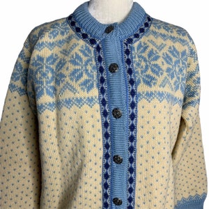 Vintage 60s Dale of Norway Cardigan Sweater XS Cream Knit Wool Pewter Buttons
