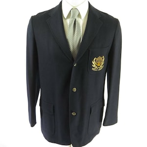 Vintage 50s Musica Blazer Jacket 42 Long Blue Music Sport Coat Marching Band