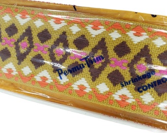 Vintage 1970 Wrights Perma Trim Mod Hippie Fabric 2.5 Gold Pink 12 Yards