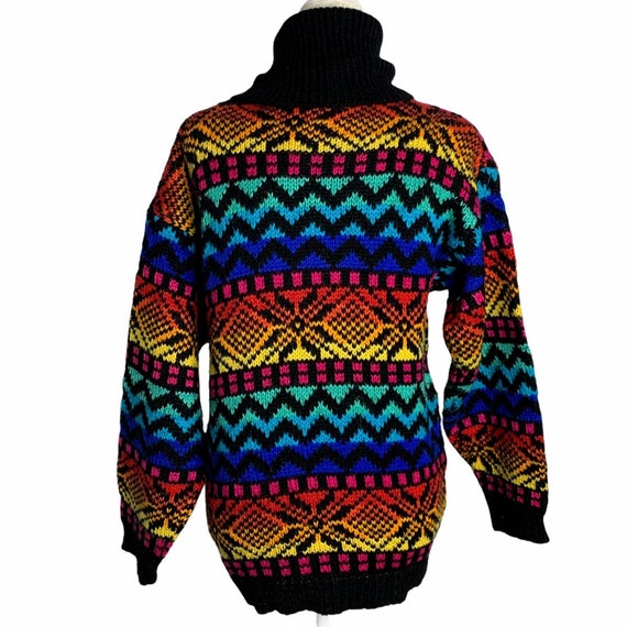 Vintage Pullover Turtleneck Ski Sweater M Rainbow… - image 6