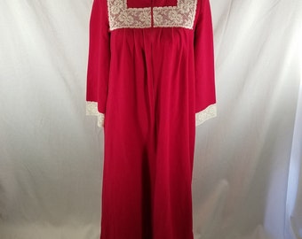 Vintage S Red Lace Montgomery Ward Zip Front Housecoat Dressing Gown Robe