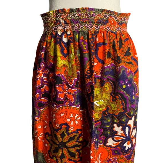 Vintage 70s Psychedelic Hawaiian Maxi Skirt M Ora… - image 2