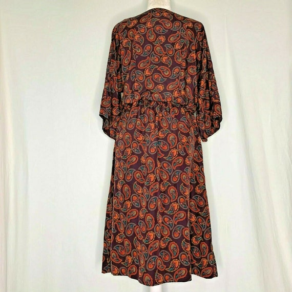 Vintage Midi A Line Dress M Brown Paisley Brown O… - image 4